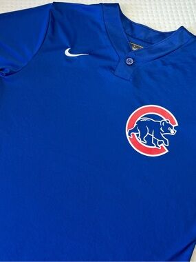 Nike Chicago Cubs MLB Kids Blue Henley Batting Practice Jersey Shirt Size Large